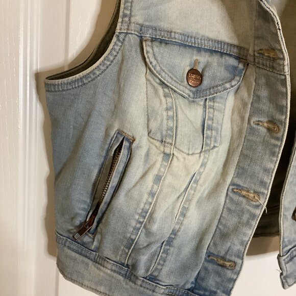 Liquid X Women's Youth Denim Jean Sleeveless Vest Size S/P Layering Hippie Y2K - Picture 2 of 8